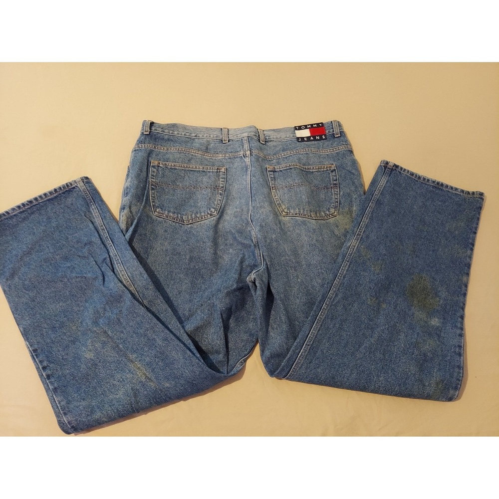 Mens Vintage Tommy Hilfiger Jeans 42x34 Denim Pants Baggy Loose 90s Hip Hop